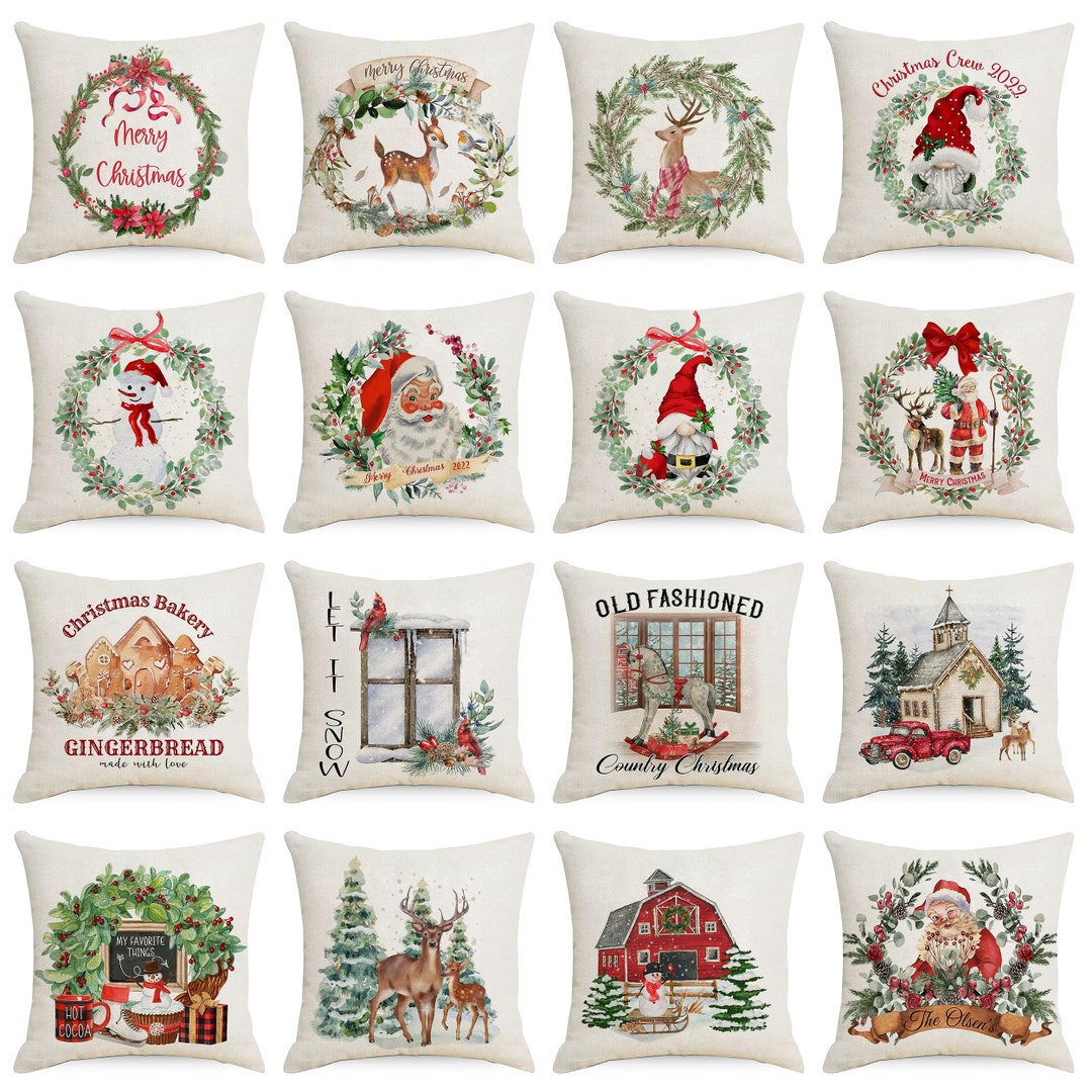 Christmas Pillow Cover 16x16 18x18 20x20 24x24 Xmas Wreath Etsy