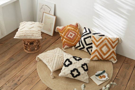 Boho Tassels Throw Cushion Cover: Tufted Pillow Cover, Square or