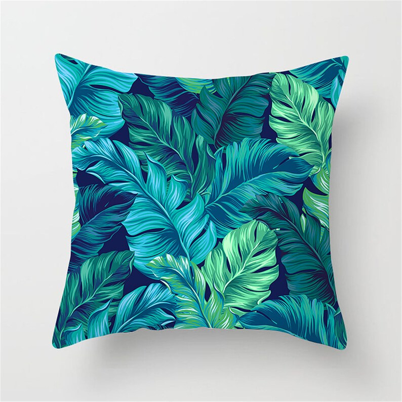 Blue Green Leaf Pillow Coversthrow Pillow Casessofa/car Etsy