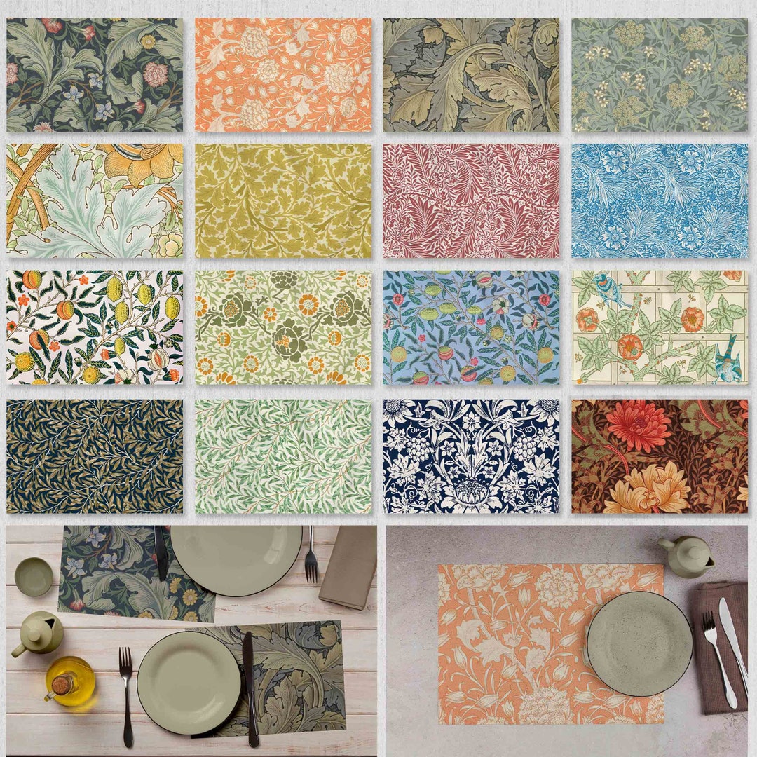 William Morris Classic Floral Placemats 12x18, Rustic Vintage Placemat