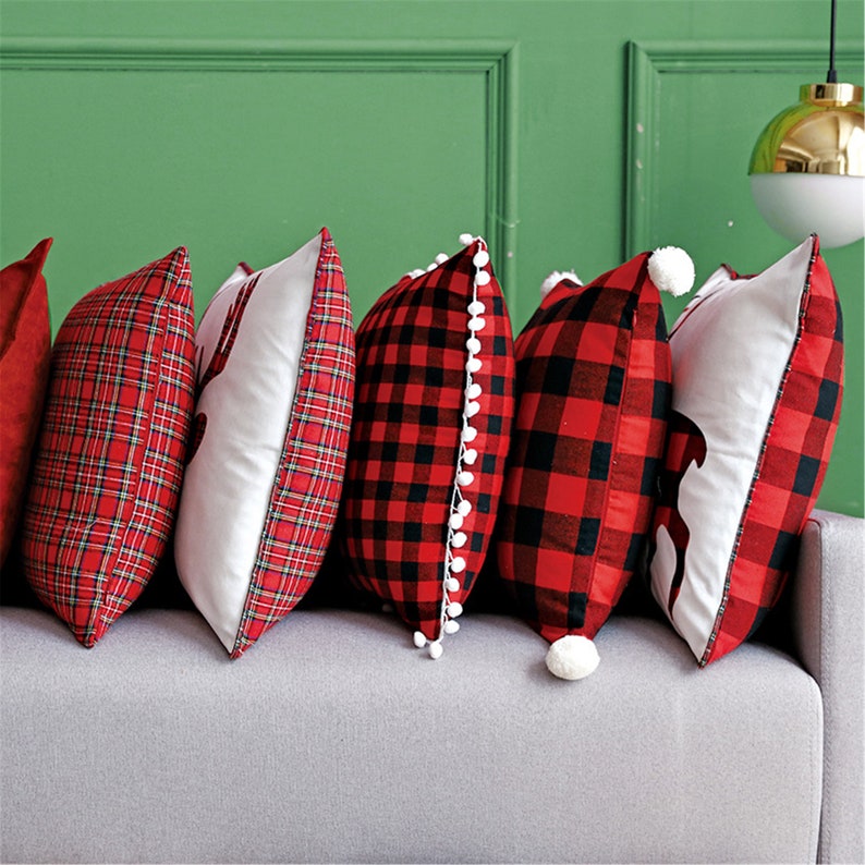 Christmas Pillow Covers 18x18 Red and Black Check Plaid Xmas Etsy
