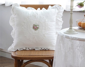 Vintage Battenburg Lace PILLOW White Cotton Square 17 Etsy