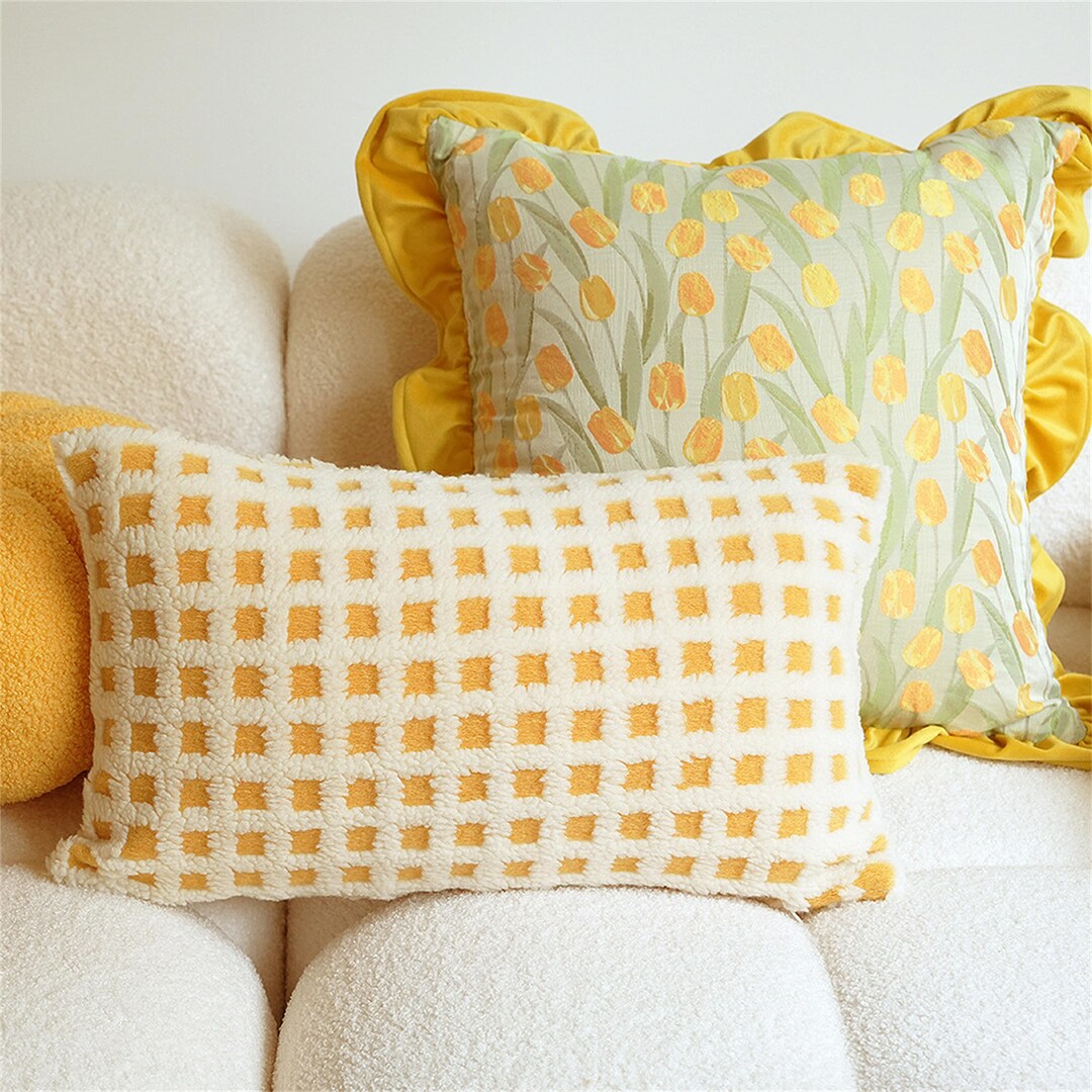 Faux Lambswool Grid Accent Pillow Shams Kawaii Decorative Etsy