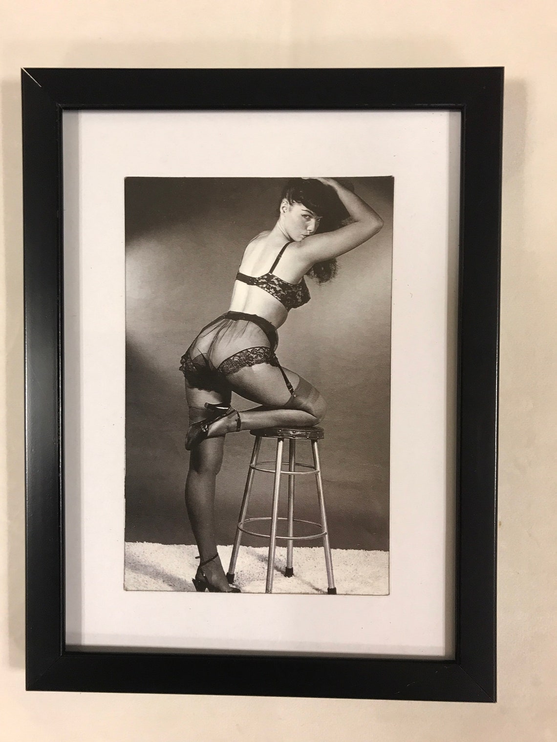 Bettie Page Pin Up Girl Matted And Framed Postcard Print 6 X Etsy