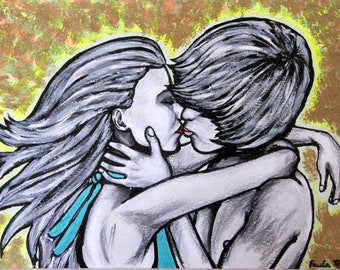 loving couple acrylic painting framed ready to hang
