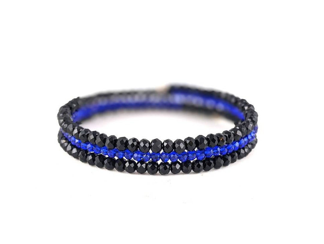 Thin Blue Line Women's Bracelet Black and Blue Beaded Etsy UK
