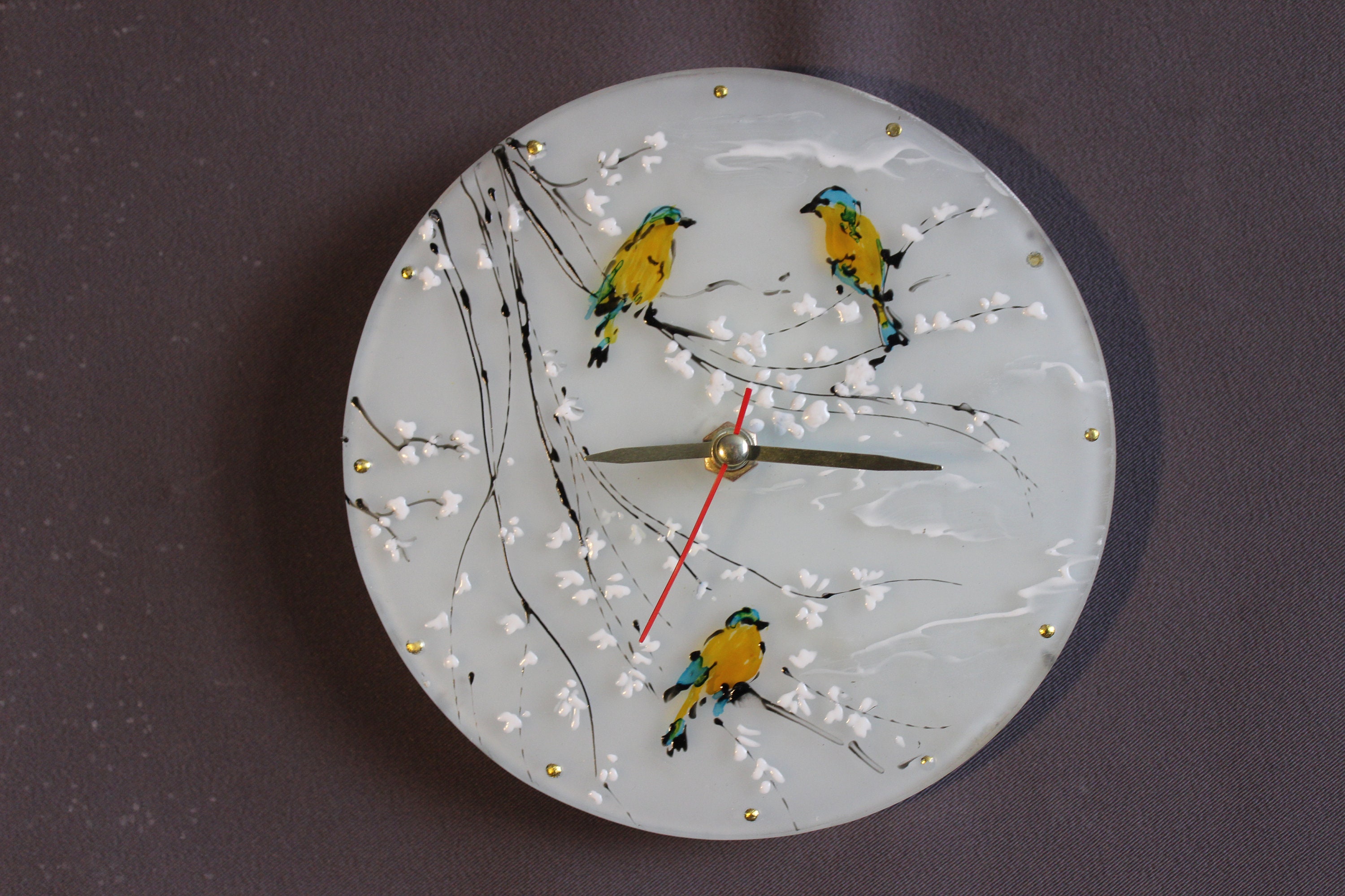 Hand Painted Small Clock Bird Clock Modern Clock Wedding Gift Etsy
