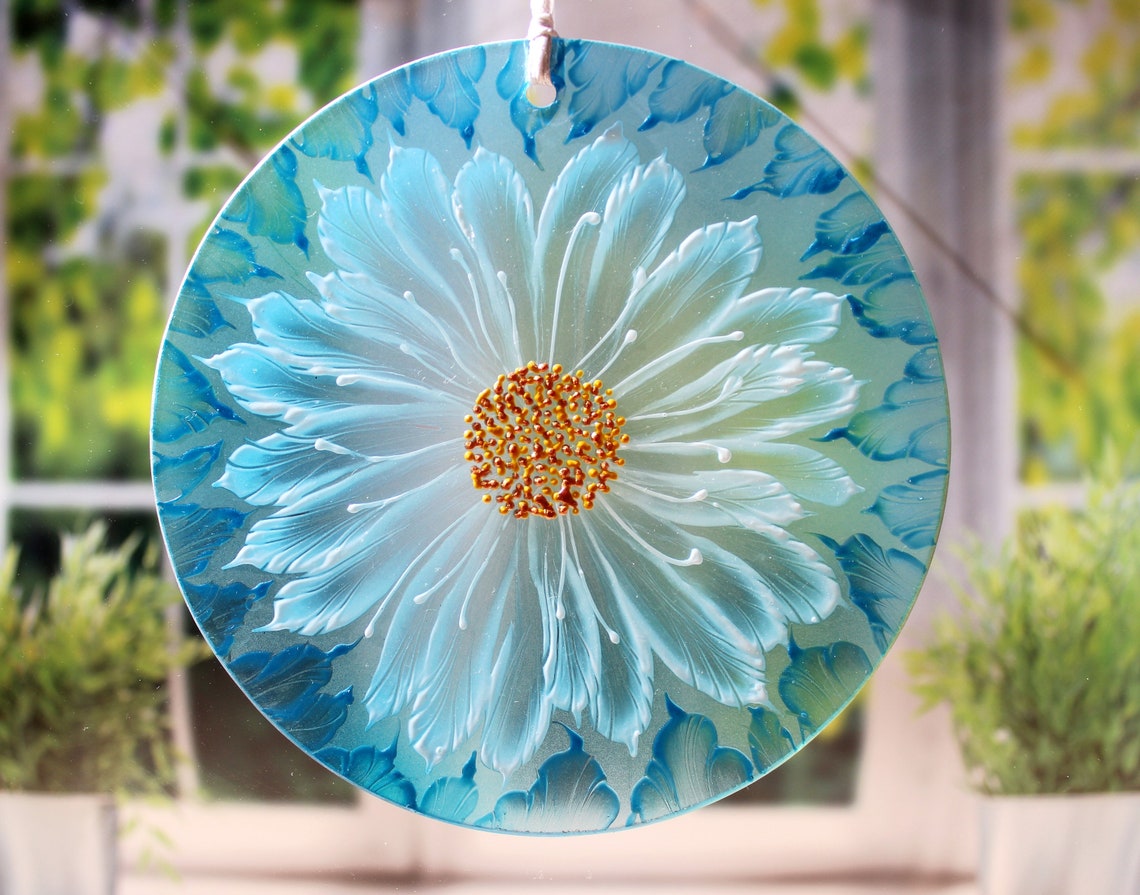 Daisy Stained Glass Flower Suncatcher for Window Hanging Daisy Etsy