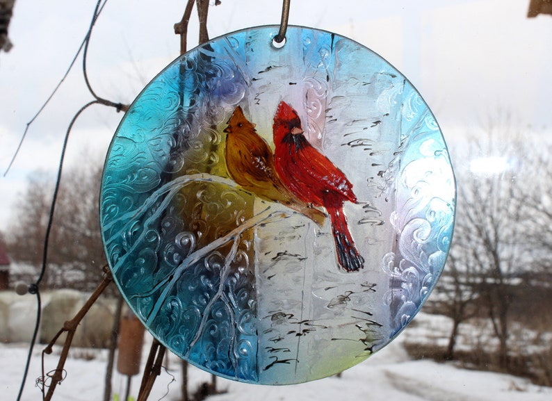 Ornament Cardinal Suncatcher Stained Glass Window Hangings Etsy
