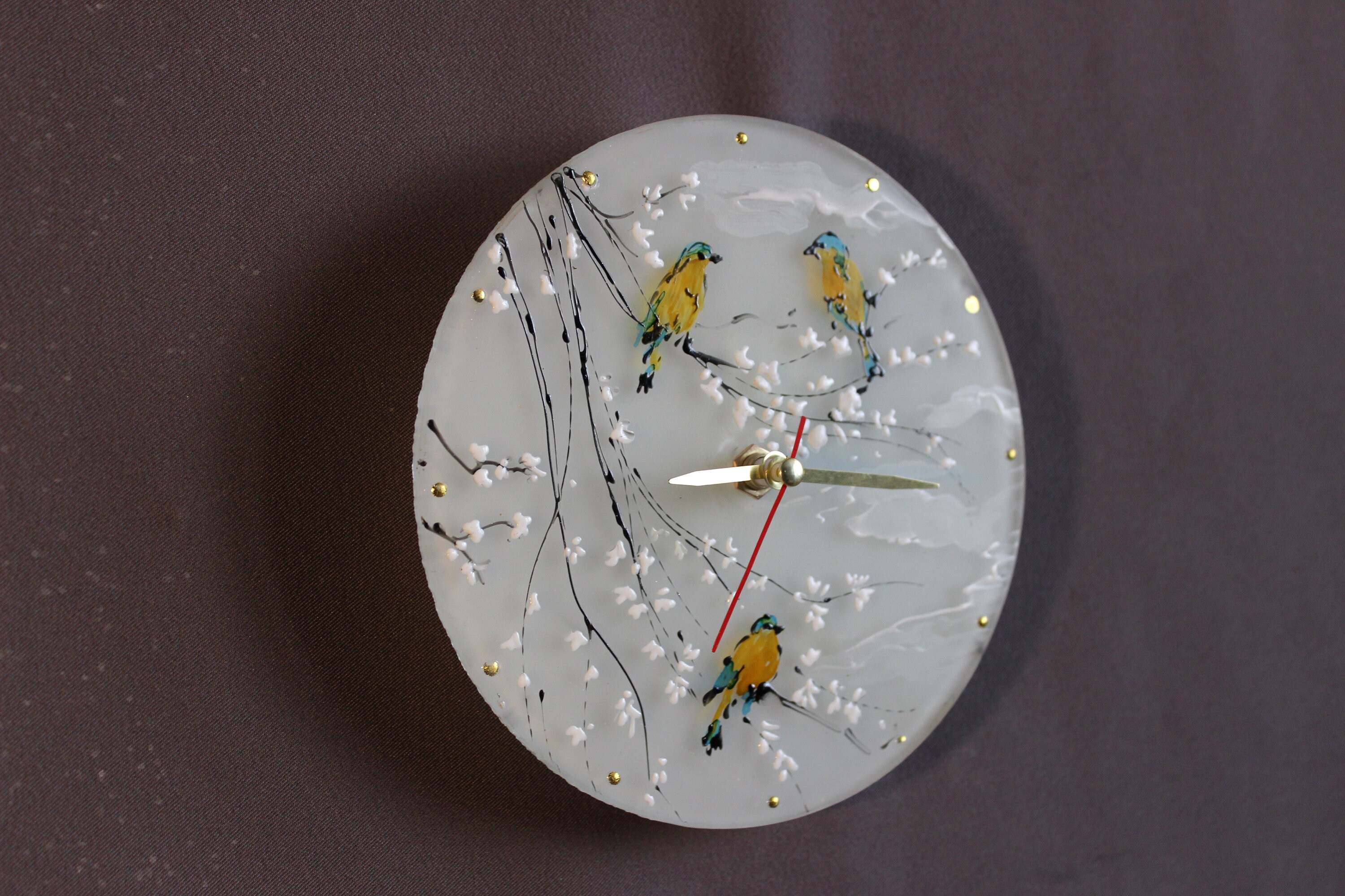 Hand Painted Small Clock Bird Clock Modern Clock Wedding Gift Etsy