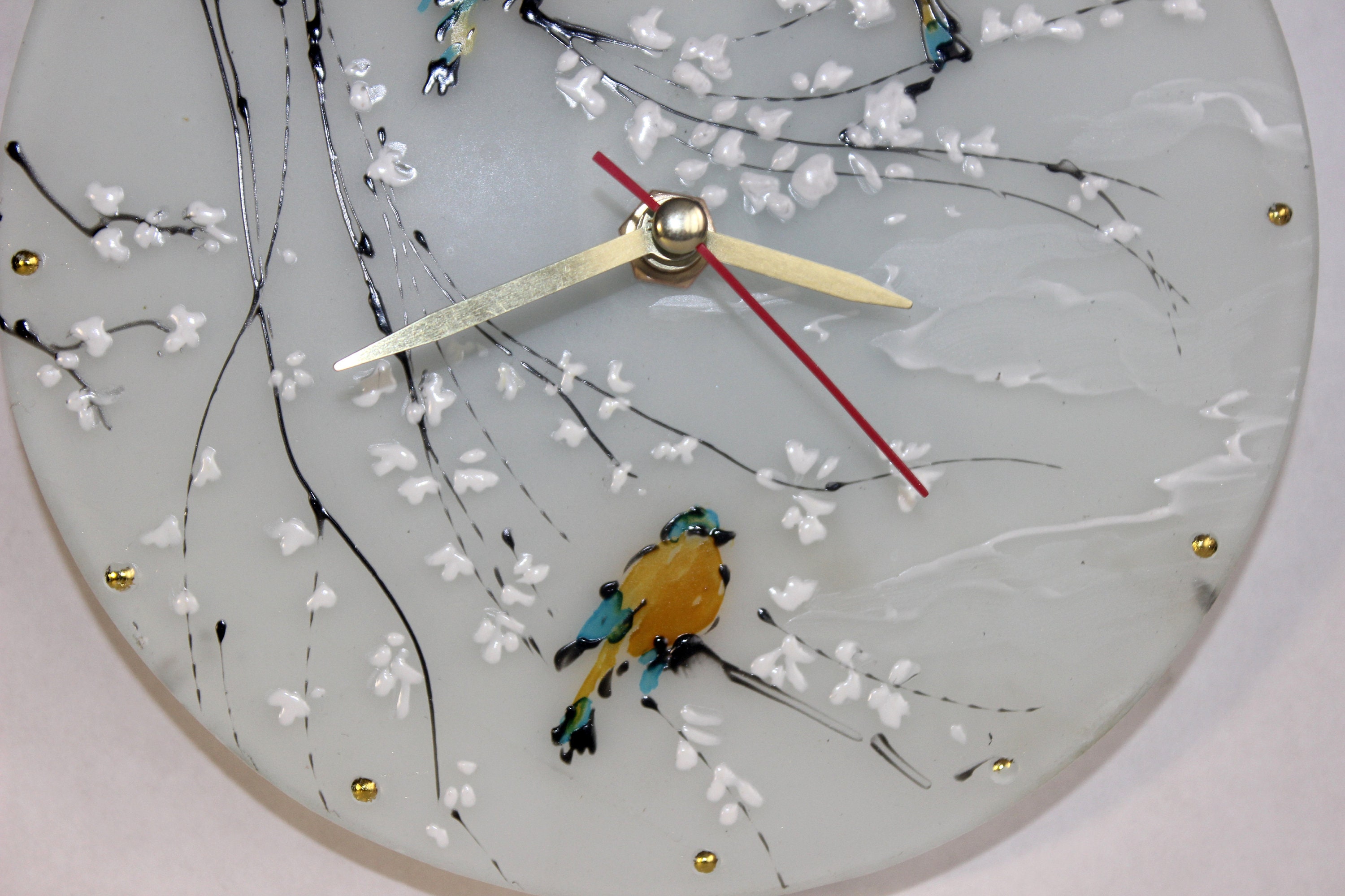 Hand Painted Small Clock Bird Clock Modern Clock Wedding Gift Etsy