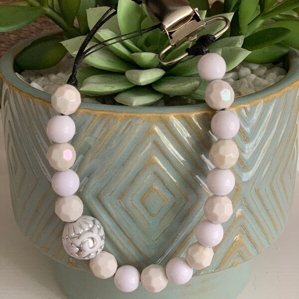 Pure white and off white pacifier clip