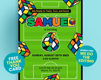 Rubik's Cube Soccer Digital Birthday Invitation