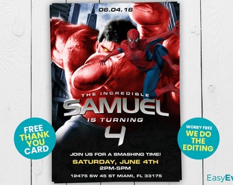 Red Hulk Invitation, Hulk Party, Spiderman, Hulk Birthday, Birthday Invitation, Avengers Invitation, Printable, Personalized, Digital