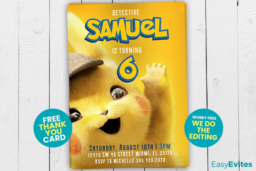 Detective Pikachu Birthday Party Invitation, Pokemon, Party, Invite ...
