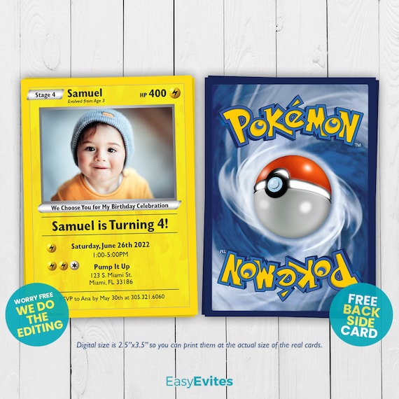 Pokemon Card Digital Invitation Pikachu Party Invite - Etsy