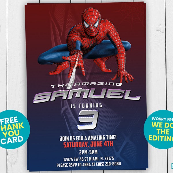 Spider-man, Amazing Spiderman Birthday, Birthday Invitation, Avengers Invitation, Printable, Personalized, Digital, Custom