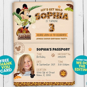 Minnie Mouse Safari Birthday Party Passport Invitation, Minnie, Mickey, Safari, Party, Invite, Printable, Personalized, Digital, Custom