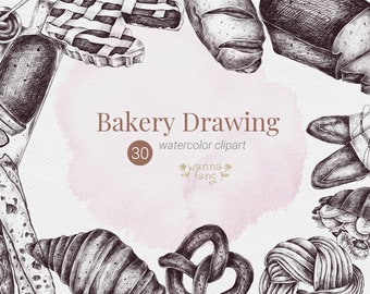 Bread and Bakery Drawing Clipart, pie, bread, bake, Instant Download, PNG