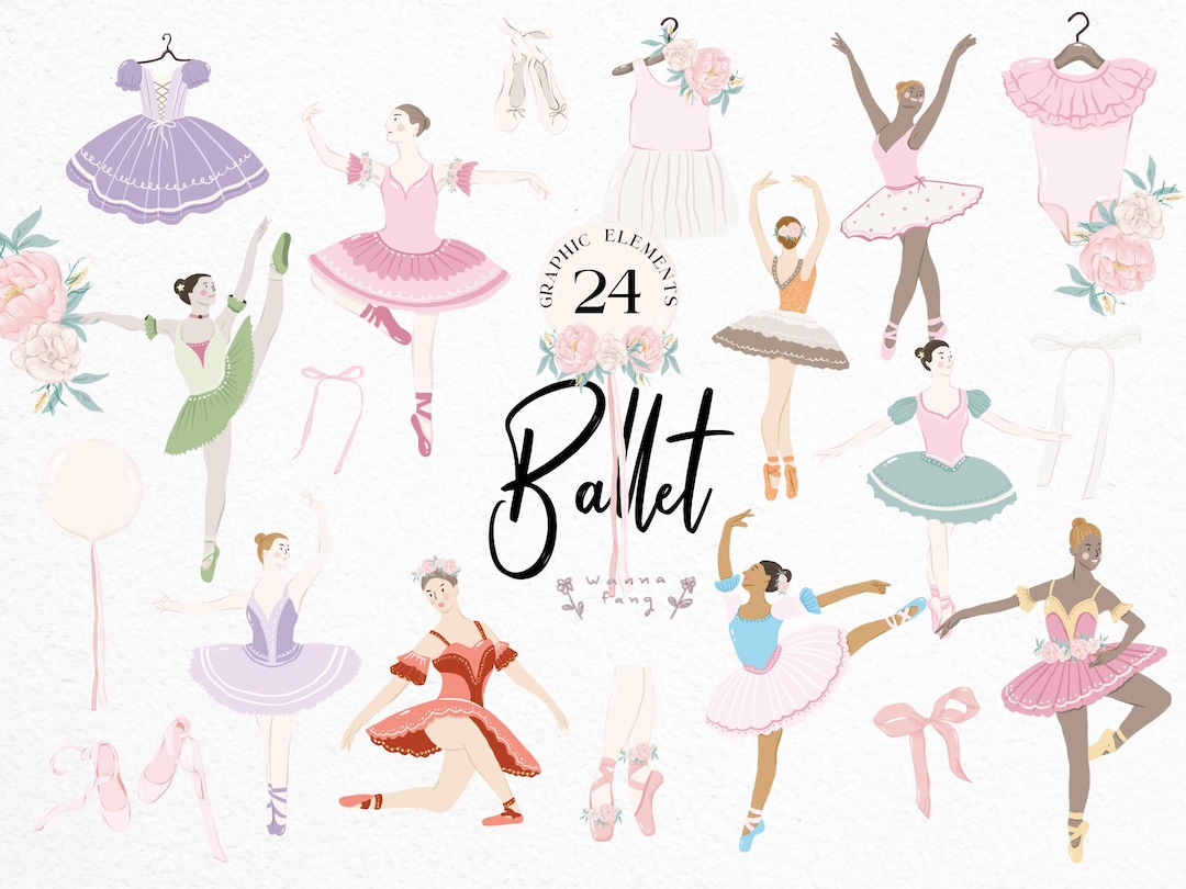Ballerina Girl Clipart: Dusty Pink Flowers, Ballet PNG (instant ...