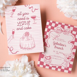 Galentine's Day clipart bundle featuring 280+ feminine Valentine-themed illustrations in PNG, SVG, EPS, and AI formats, perfect for party invitations and social media designs.