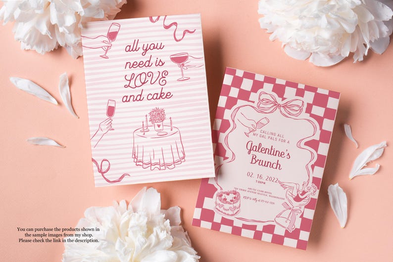 Galentine's Day clipart bundle featuring 280+ feminine Valentine-themed illustrations in PNG, SVG, EPS, and AI formats, perfect for party invitations and social media designs.