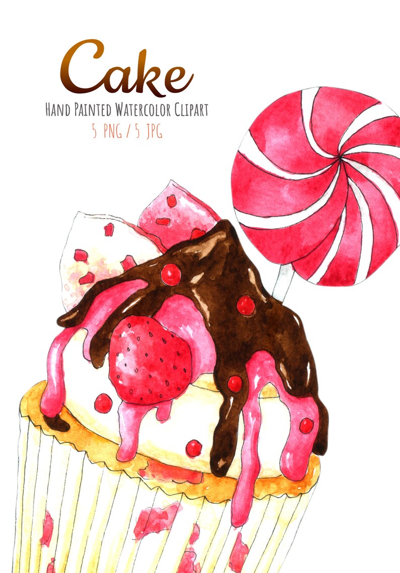 Watercolor Cake Clipart Collection Cake Clip Art 5 Hand Etsy
