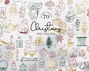 Hand-Drawn Christmas Line Art Clipart Bundle (SVG, PNG, EPS) Editable in Canva