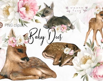 Watercolor Baby Deer Clipart, Woodland Baby Animal, Forest Animals, Cute Deer, Baby Shower, Nursery, Birthday Animals, Instant Download, PNG