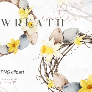Easter Egg Wreath Watercolor Clipart, Easter Wreath, Easter card, Instant Download, PNG