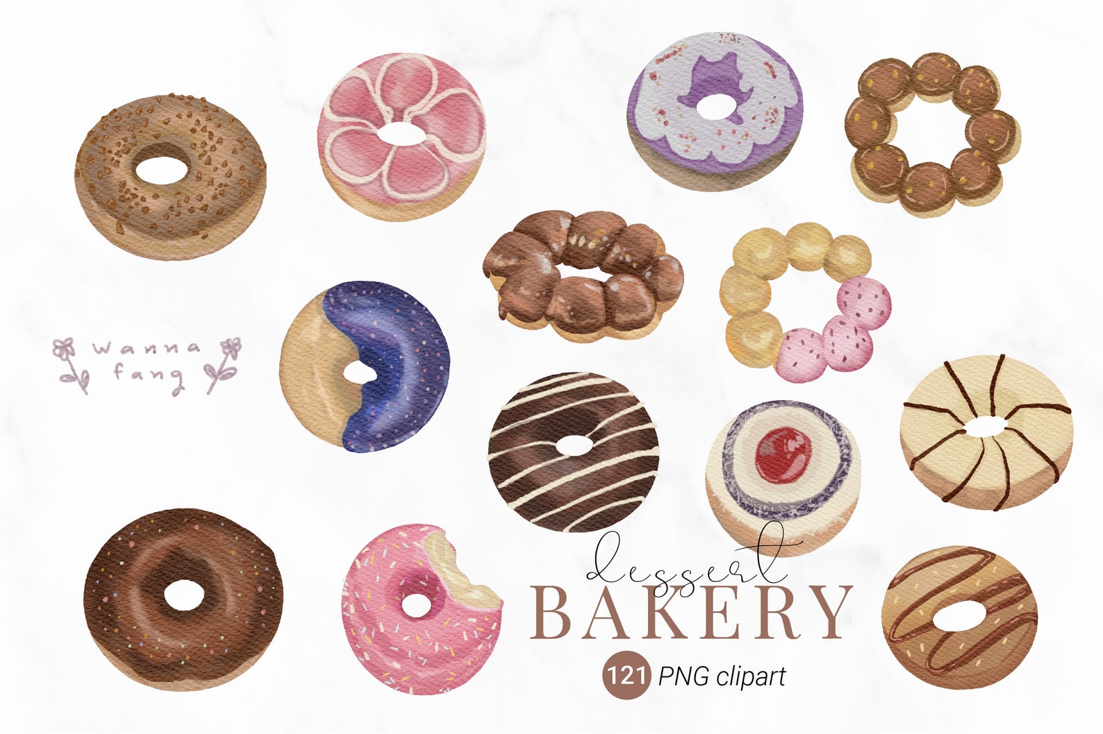 Watercolor Bread and Bakery Clipart, Cake, Cupcake, Breads, Donut ...