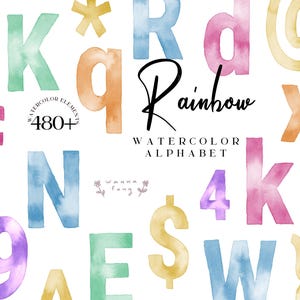 Colorful Watercolor Alphabet Clipart, kids font, Rainbow Letters clipart, abc illustrations, nursery alphabet, digital, PNG