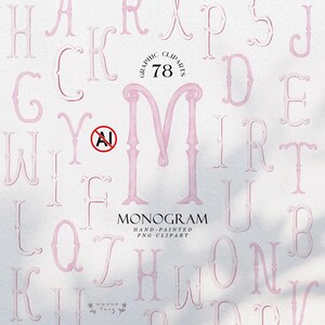 Rosa akvarell monogram alfabet clipart | Bröllopsinitialer (digital nedladdning)-0086