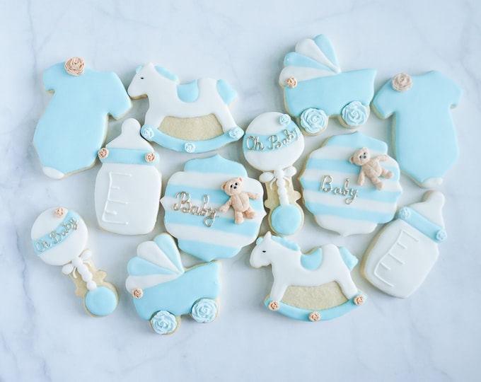 Baby Boy Shower Cookies 1 Dozen Etsy