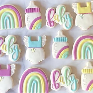 Rainbow themed Baby shower cookies 1 dozen