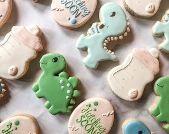Dinosaur Baby Shower Cookies, Hatching Soon Theme, 1 Dozen