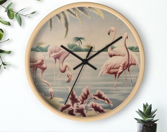 Mid century modern - Atomic turner flamingo Wall clock