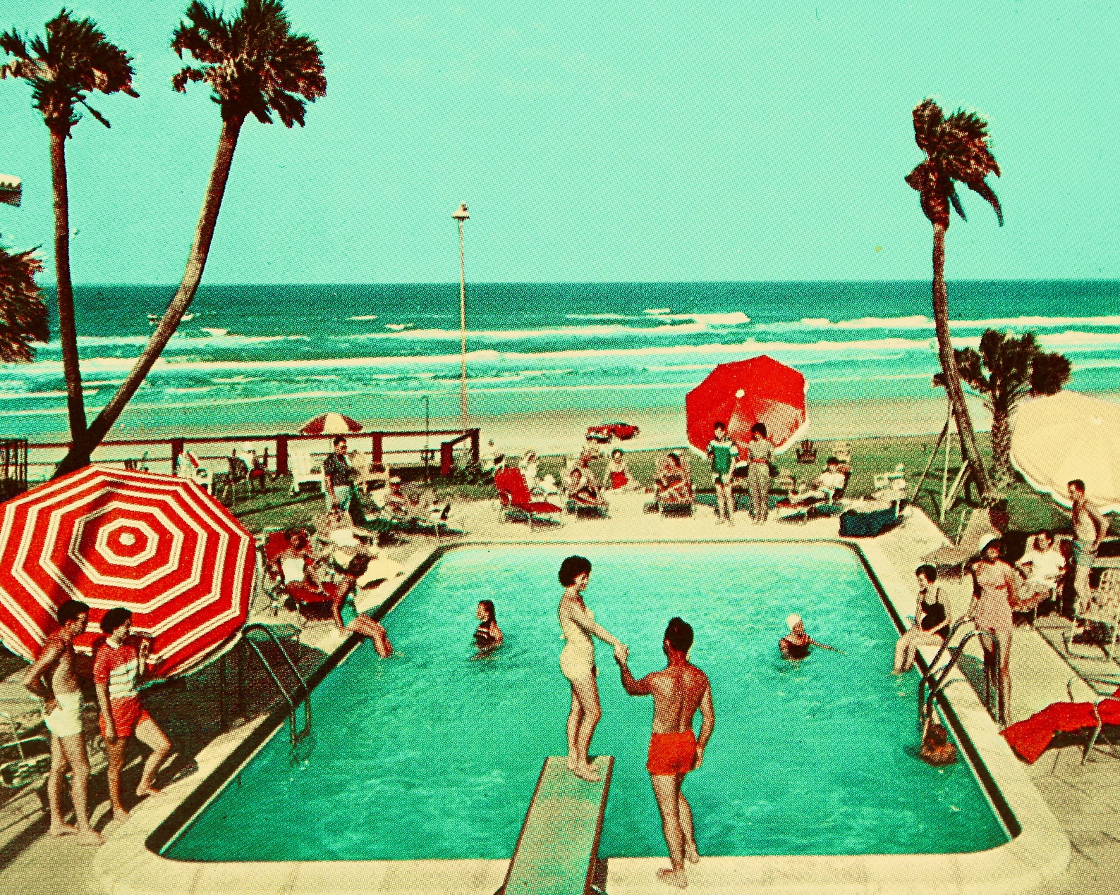 Mid Century Art Print Poster POOL DATE beach art beach Etsy