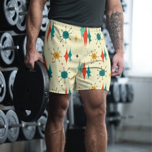 Atomic Starburst  Men's Athletic Long Shorts, atomic era clothing