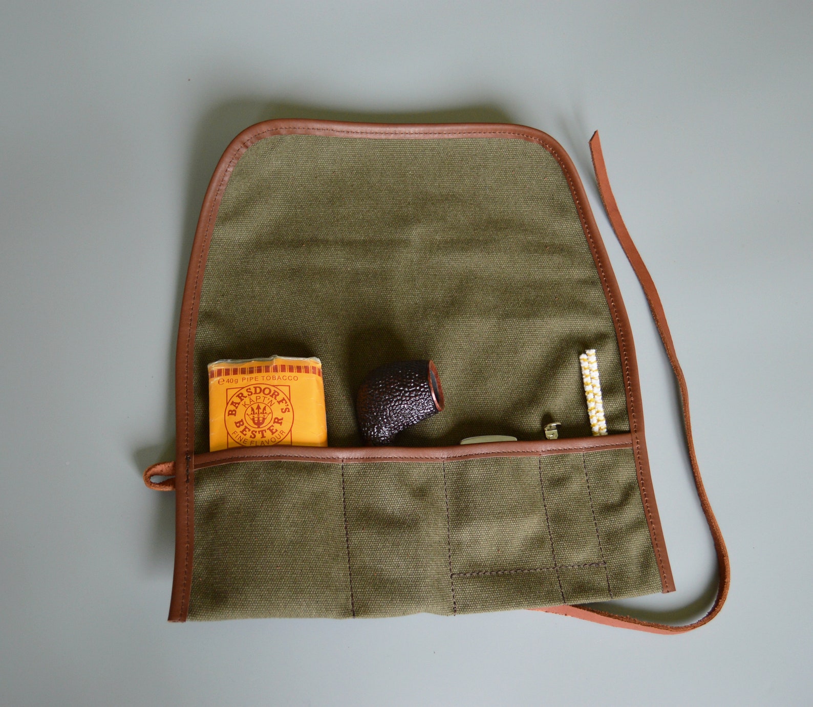 Green Canvas and Leather Pipe Roll with Pipe Stand Tobacco Etsy