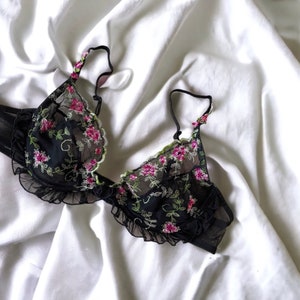 Vintage Lace Bra with Embroidered Florals