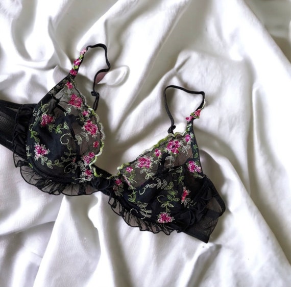 Vintage Lace Bra with Embroidered Florals