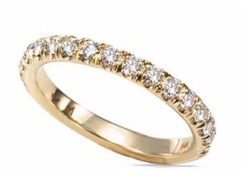 14K Solid Gold Diamond Ring, Half-Eternity Ring with High-Quality Natural Diamonds, Slim Stackable Band with Diamonds, April Birthstone Gift