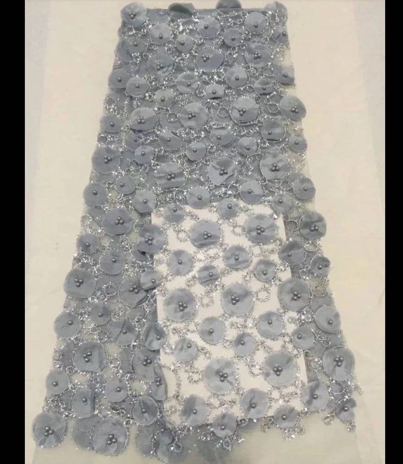 3D Flowers Latest White African Lace Fabrics 2019 High Quality Lace With Sequins Beaded Nigerian Lace Fabric For Wedding