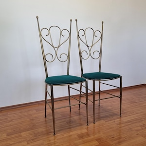 Pair Of Chiavarri Style Brass Chairs, Italy 60s