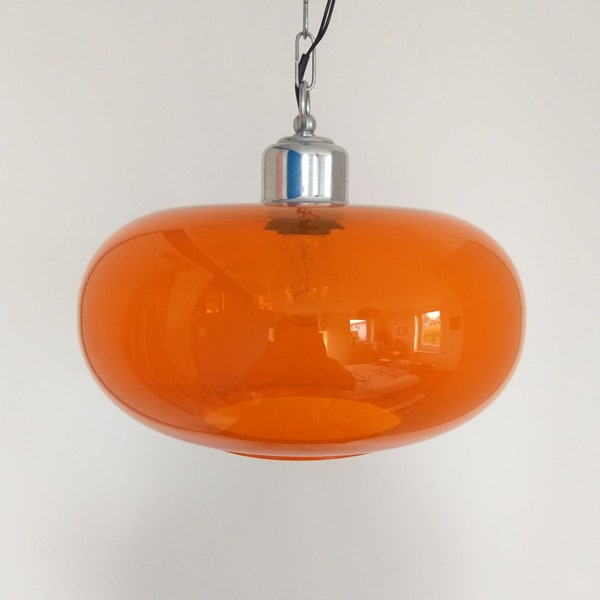 RESERVED for LAURA Vintage Glass Pendant Lamp, Orange Light, 70s