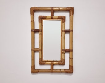 Vintage Bamboo Mirror, Italy 70s