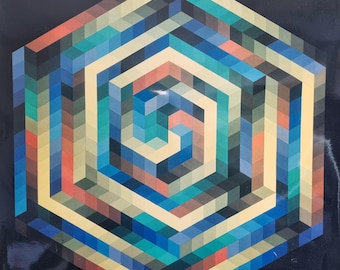 Vintage Victor Vasarely Fine Art Print, Opart-Print, 70er Jahre