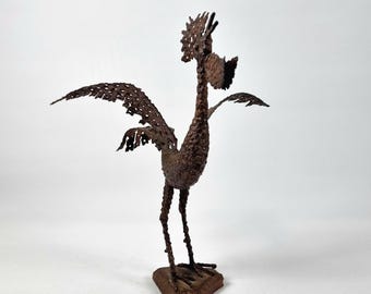 Vintage Animal Sculpture, Brutalist Metal Rooster, Yugoslavia, 60s