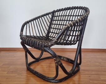 Sillón de ratán y bambú de Tito Agnoli para Bonacina, Italia, años 60